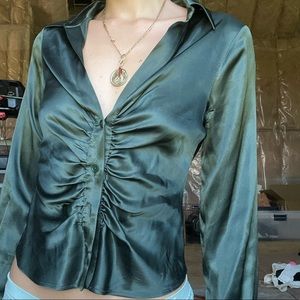 ZARA emerald green button down